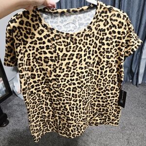 INC International Concepts Leopard Print Short Sleeve Top